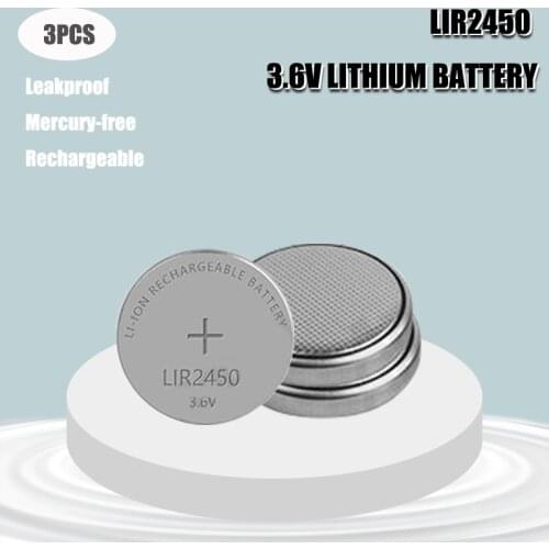 3PCS Li-ion Rechargeable Battery LIR2450 3.6V 2 PCS Lithium Button Cells Coin Cell Watch Batteries LIR 2450 Replaces CR2450