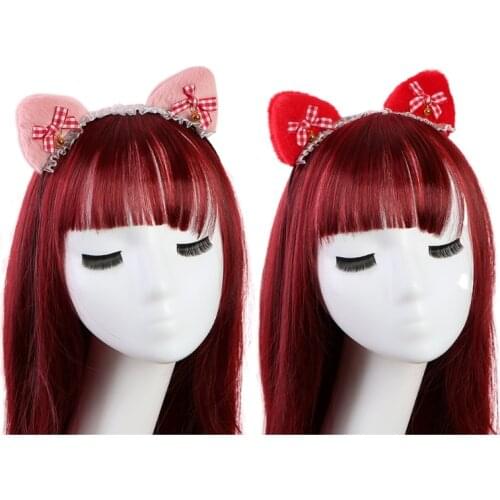 Lolita Headdress Ruffles Lace Hairband Plush Cat Ears with Bells Hair Accessory