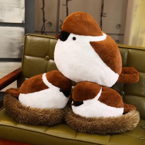 Soft Adroable Realistic Stuffed Bird Animal Sparrow Plush Toys with Fluffy Nest Creative Soft Toys for Children