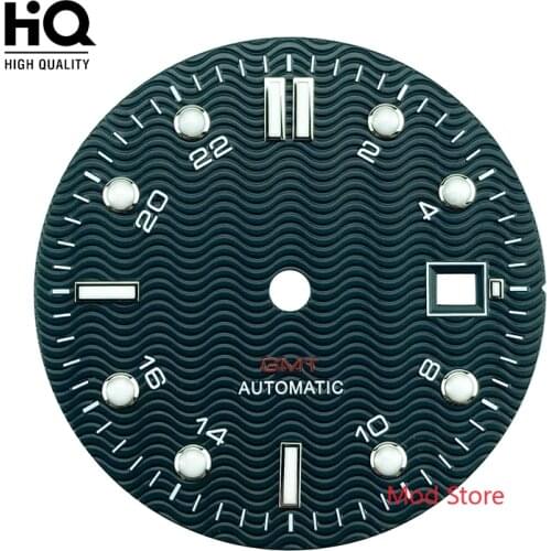NEW GMT 24 Hours 31mm Sterile Watch Dial Set For DG3804 Mov't Sea Master Style Black 3D Wave Pattern Super Blue Luminous