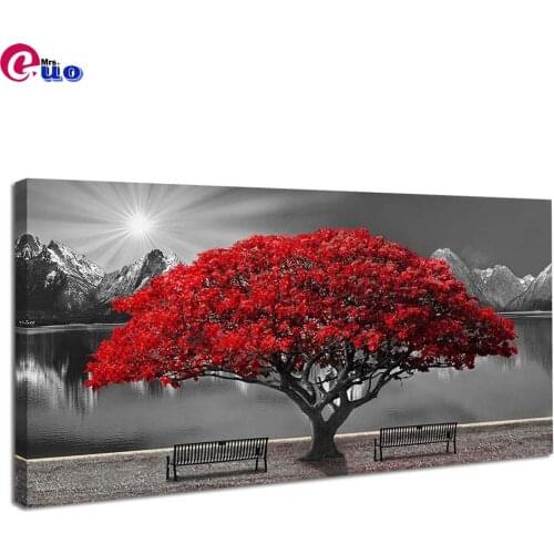 5d Diamond Painting Kit Large Red Tree Landscape Mosaic Embroidery Moon Cross Stitch Paint by Diamond Home Decor Wall Stickers