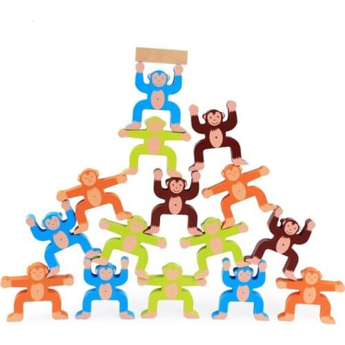 Funny 12/16pcs Monkey Balance Building Blocks Game Animals Wooden Educational Balancing Development for Children Toys Gift