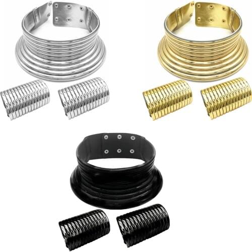 Exaggerated African Necklaces Set Luxury Metallic Necklace with Bracelet Jewelry for Ethiopian Wedding Party Women Cosplay Props