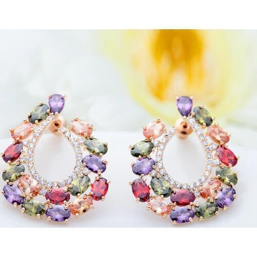 2018 New Drop Earrings Copper Multicolor AAA Cubic Zirconia Sector Trendy Dangle Earrings For Women Earrings Free Drop Shipping