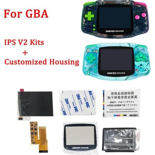 New IPS V2 LCD Screen Kits with Customized Housing Shell Set for GBA ,12 colors pre cut shell case with Backlight V2 Screen Kits