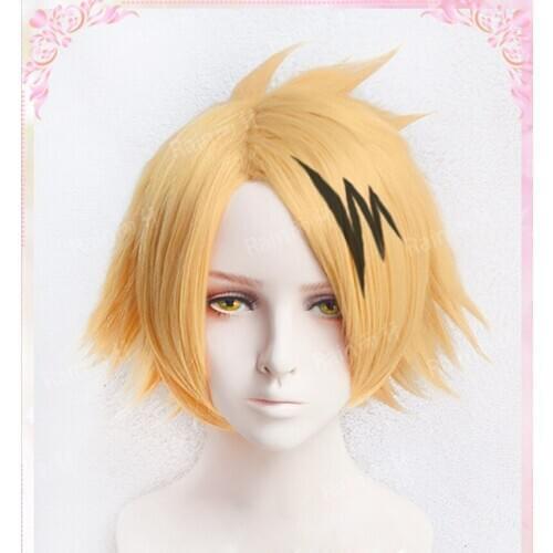 Top Quality Kaminari Denki Wigs Lightning Hairpin My Hero Academy Heat Resistant Synthetic Hair Cosplay Costume Wig + Wig Cap