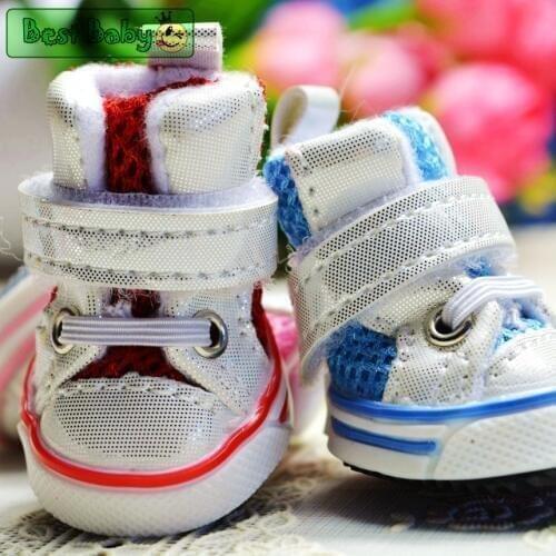4pcs/set Casual Dog Shoes For Small Dogs Puppy Breathable Pink/Blue/Red PU Pitbulls Yorkie Poddle Cat Grooming Boots Products