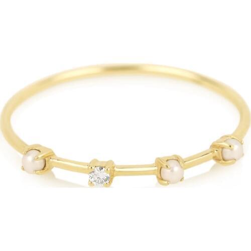 Minimal 925 sterling silver ring prong setting white cz white fresh pearl beads simple jewelry wholesale