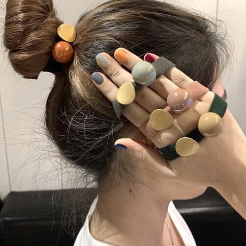 Korean Simple Hair Bands Women Girls Ponytail All-Match Fashion Geometry Handmade Elastic Headdress Cute Hair Accessories