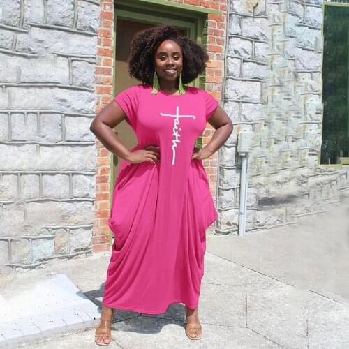 Ronikasha Women Letter Printed Dress Summer Short Sleeve O Neck Casual Loose Plus Size Irregular Hem Long Dresses