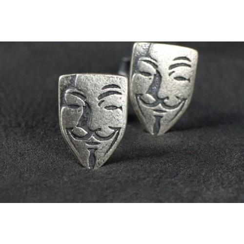 Retro Silver Plated Clown Mask Face Stud Earrings for Motorcycle Party Unisex Earrings Punk Earrings Cool Rock Hip Hop Jewelry