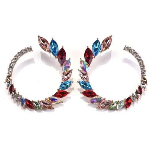 Colorful Crystal Drop Earrings Big Geometric Circle Round Dangle Earrings Elegant Women Party Wedding Bridal Jewelry Accessories