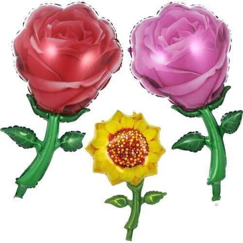 5Pcs Red Pink Rose Flower Sunflower Foil Balloons For Wedding Or Valentines Day Decoration Adult Kids Birthday Party Globos