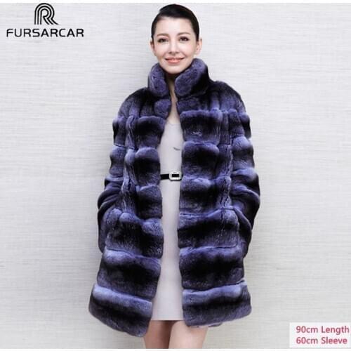 FURSARCAR Luxury Real Rex Rabbit Fur Coat Winter Women Genuine Natural Rabbit Fur Jacket Plus Size Feamel Real Fur Outwear