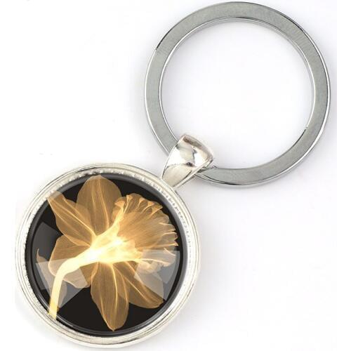 Interchangeable Vintage Metal Dandelion Glass Cabochon Blank Setting Keychains Key Ring DIY Personalized Jewelry Finding