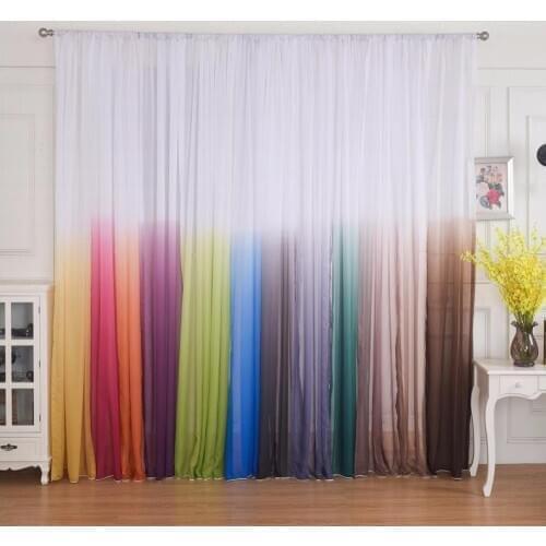 Colorful Rainbow Beautiful Window Curtain for Living Room 3D Green Blue Tulle Window Treatments Elegant Cortinas custom size