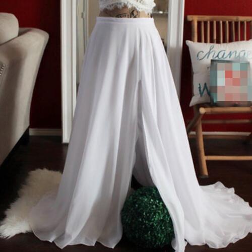 New Design White Chiffon Skirt Zipper Waistline A Line Floor Length Full Skirt Front Slit Customized Long Maxi Skirts Women