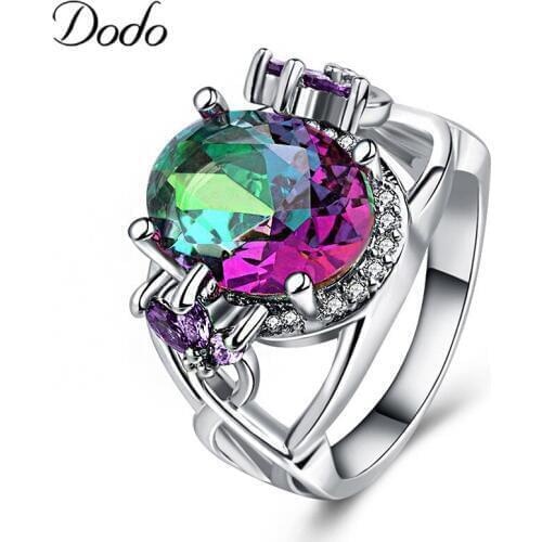 Charm Mystic Female Rainbow Opal Ring Shining Cool Colorful Silver Color Rings for Women Wedding Jewelry Bague Anillos Hot YR194