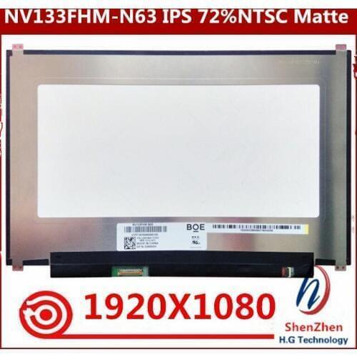 13.3 inch IPS screen 72% NTSC For BOE NV133FHM-N63 NV133FHM N63 Laptop LCD Display LED Screen Matrix 30pin FHD 1920X1080
