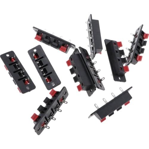 10Piece 4Pole Spring Terminal Switch, 4Pin Speaker Amplifier Wire Clip Audio Socket Clamps,External Jack