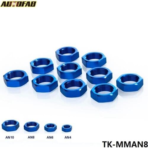 10PCS/LOT 8AN AN8 AN-8 BULKHEAD BLUE ALUMINUM FINISH NUT SEAL LOCKING FITTING AF-MMAN8
