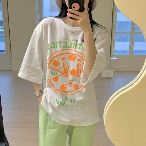 2021 Summer Cotton White Loose Tees Short Sleeve T-shirt Casual Sweet Tshirt Comics Pullover Tops