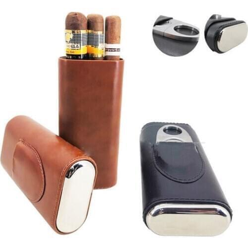 Holder 3pcs High grade leather Humidor With cigar cutter Portable Smoking gadget Store Box Accessories Gift for Men