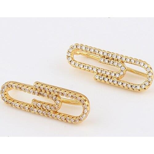 Safety Pin Studs Earrings for Women Gothic Fashion White Crystal CZ Earrings Female Korean Jewelry Ear Cuff Accessories