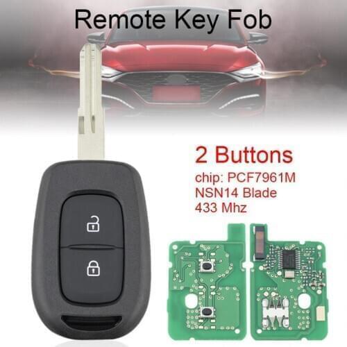 433MHz 2 Buttons Car Remote Key with PCF7961M Chip and NSN14 VAC102 HU179 Blade for Renault Symbol Trafic Dacia Duster Logan
