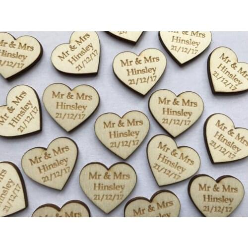 Wooden Love Heart Table Decorations Personalised Wedding Favours Confetti Mr Mrs Valentines Day
