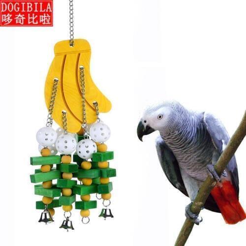 Pet supplies Wooden parrot supplies Grey parrot Alice Sun gnaws toys birds banana strings pigeon toy bird bell