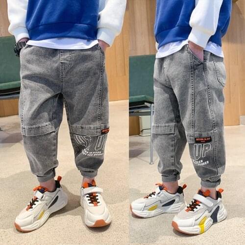 Hot Pants for Kids Boys Spring Autumn 2021 Denim Patchwork Jogger Pants Korean Teenage Boy Jeans Loose Sport Sweatpants 4 8 12Y