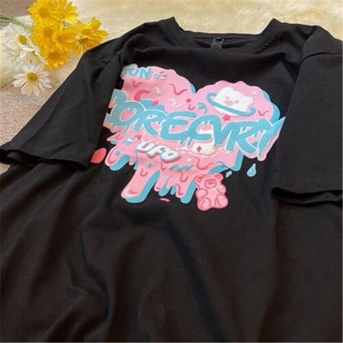 2021 summer new couple short-sleeved T-shirt female Harajuku tide bf college style student half-sleeved top kawaii clothes