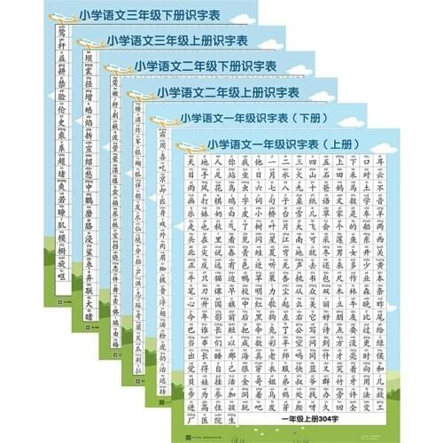 6Pcs/set 2197Chinese Simplified Characters Charts Primary School First Grade to Third Grade Early Education Wall Charts/Posters