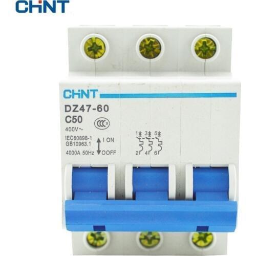 CHINT Miniature Circuit Breaker AC 400V 50A 3 Pole Household Air Switch DZ47-60 C50