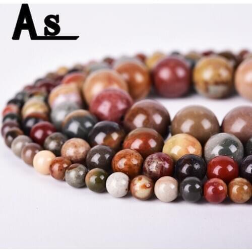 Asingeloo Natural Stone Ocean Jaspers Round Beads 15" Strand 4 6 8 10 12MM Pick Size For Jewelry Making