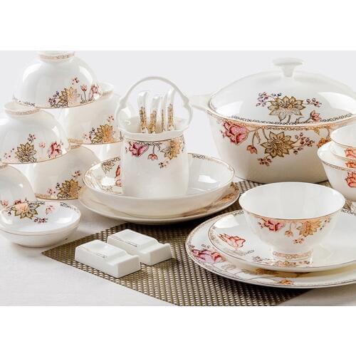 Kitchen 56 pieces of high-grade bone china tableware sets bowls and dishes domestic dishes and dishes, Chinese porcelain dishes