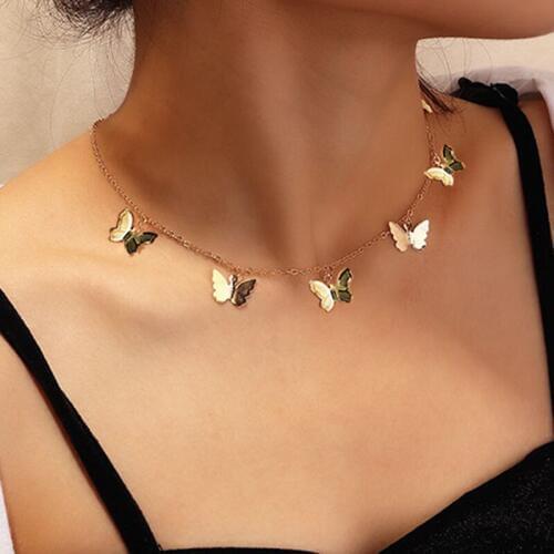 Butterfly Pendant Necklace For Women Gold Silver Color Chain Choker Necklaces Butterfly Clavicle 2020 Fashion Boho Jewelry