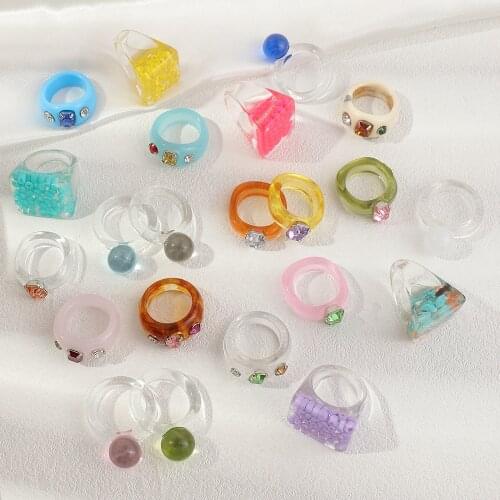 Fashion Vintage Geometric Rings Womens Acrylic Transparent Resin Candy Color Stone Rings Jewelry For Girls