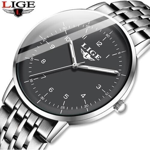 Relogio masculino 2020 LIGE Luxury Brand Wristwatch Ultra-thin Analog curved mirror Mens Quartz Watch Business Watch Men Watch