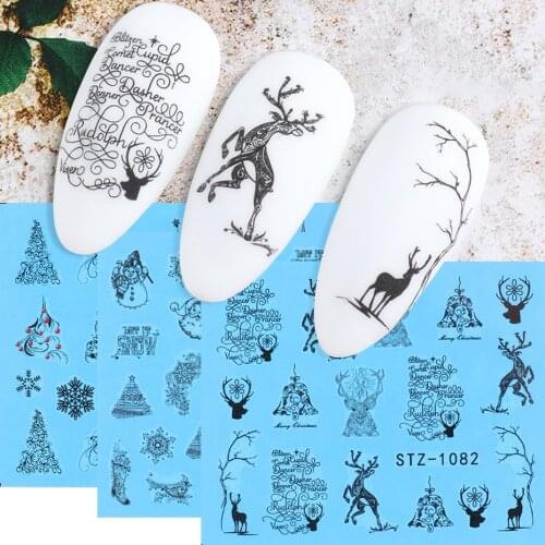 Nail Stickers Deer Christmas Tree Water Transfer Decals Nail Art Sliders Foils Winter Design Manicure Decoration TRSTZ1082-1097