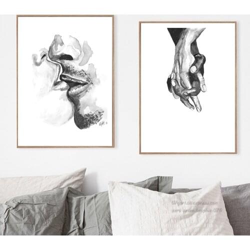 Sketch Wall Art Canvas Kiss Poster Hand in Hand Print Nordic Decorative Picture Painting Modern Living Room Home Decor