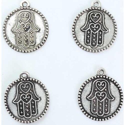 Fancy Scandal 10 PCS/Lot Antique Silver plated Round Shape Hamsa Hand Charms Alloy Jewelry Making DIY accessories 2cm*2cm
