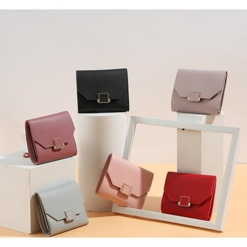 New Leather Small Wallet Fashion PU Leather Square Wallet Card Holder Money Bags Casual Solid Color Female Short Coin Purse