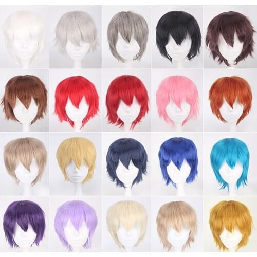 20 Colors Coldker Black White Purple Red Short Hair Cosplay Wig Men Women Party Amine Short Straight Hair Wigs for Boys Girls