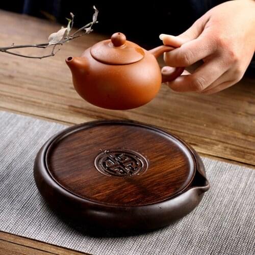Ebony Solid Wood Tea Ceremony Heat Insulation Tea Trays Creative Handmade Tea Cup Coffee Pot Draining Holders Teahouse Tools
