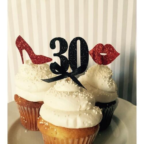 CUSTOM number glitter lips shoes 30th birthday cupcake Toppers baby bridal shower wedding party cake decorations food picks