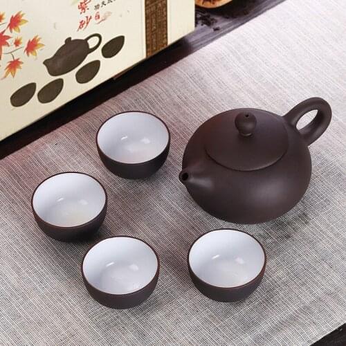 EMBED LIFE Portable Teapot Set Mading of Purple Sand Ceramic With 4 Cups&1 Pot Suitable For Home Office Drinkware Chines Tea Set