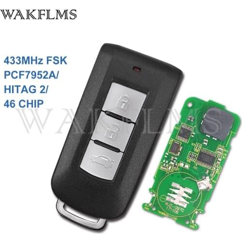 3 buttons remote key smart card 433MHz FSK for Mitsubishi ASX Lancer Outlander with PCF7952A chip with small blade No Mark
