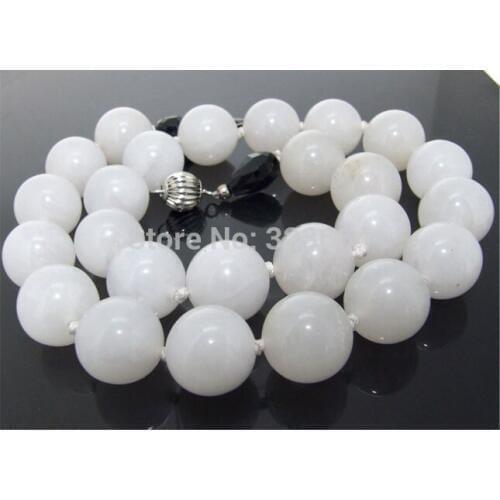 Rare Big 18" Necklace White 12mm Round Beads Knotted Each Beads